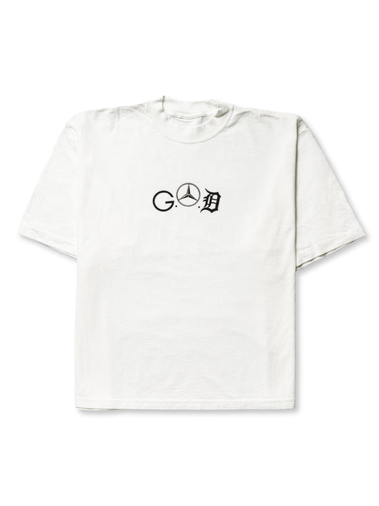 White Mismatched Logo Tee